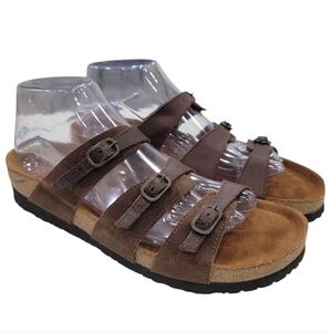 Naot Austin Leather Triple Strap Slide Sandals Brown Women’s Size 9